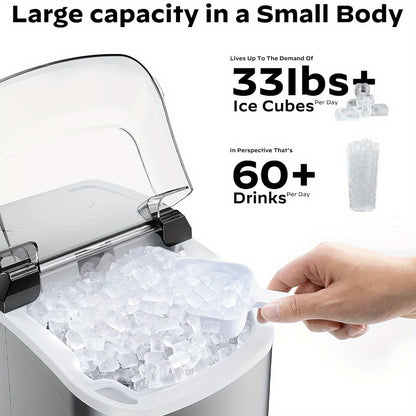 Dreamsmith 33 Lb Chewable Pellet Ice Maker And 26 Lb 2 Sizes Bullet Ice Maker, Self-cleaning Ice Maker With Ice Scoop And Basket, One-touch Ice Maker For Home/ Kitchen/ Camping/ RV