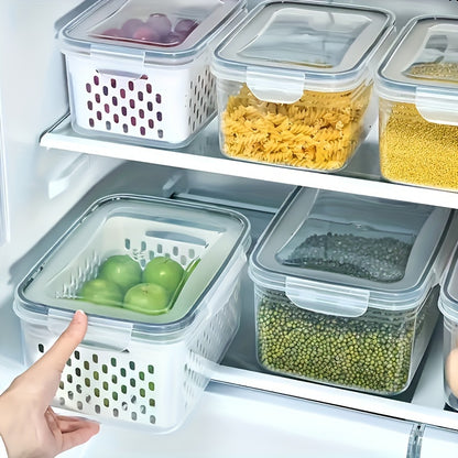 6-Pack BPA-Free Plastic Food Storage Containers with Lids for Refrigerator, Multifunctional Airtight Freshness Preserving Bins, Drainage Box Set for Fruits, Vegetables, and Kitchen Pantry Organization