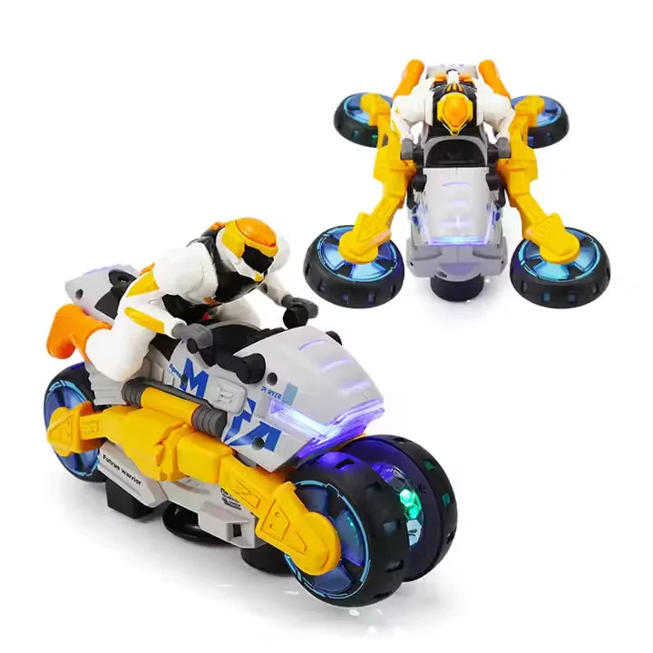 360 Degree Transforming Stunt Motorcycle Model Electric Toy with Music and Lights for Kids Birthday Christmas Gifts