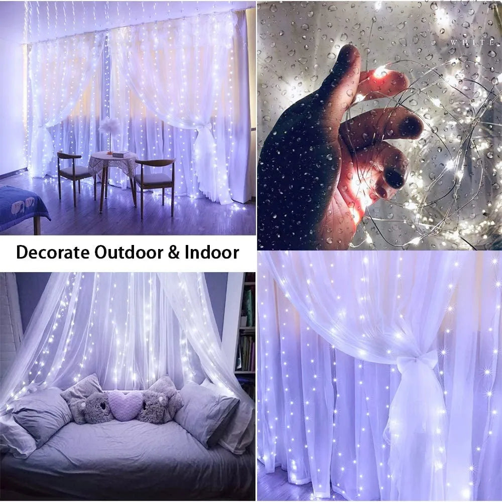 Christmas Lights LED Fairy String Curtain Lights 8 Mode Remote USB Festoon Christmas Decor For Home Holiday New Year Lamp