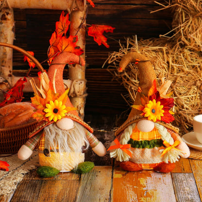 Halloween Gnomes Doll Harvest Season Maple Leaf Straw Hat Long Legs Plush Dwarf Dolls Autumn Halloween Thanksgiving Decoration