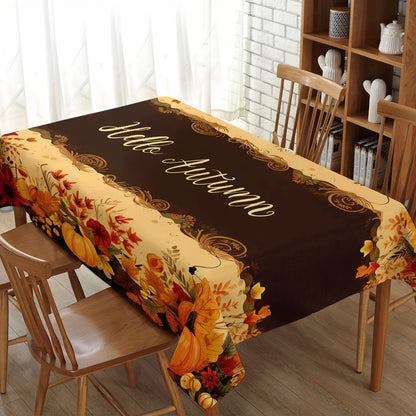 Fall Thanksgiving Rectangular Tablecloths Hello Autumn Pumpkin Maple Leaf Pattern Table Covers Reusable Party Dining Table Decor