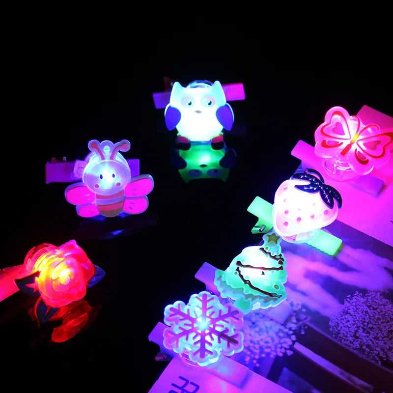 12pcs Girls Glowing Hairpin LED Light Flash Hair Accessories Soft Glowing Hairpin Cartoon Hairpin Headgear Children Glowing Toys