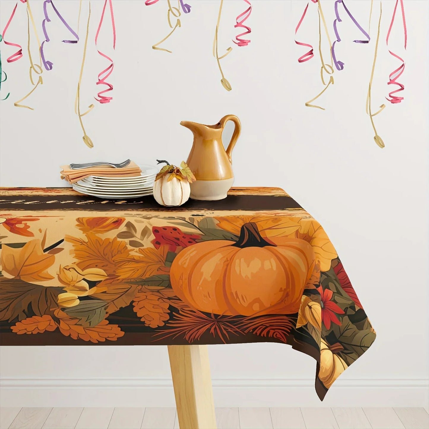 Fall Thanksgiving Rectangular Tablecloths Hello Autumn Pumpkin Maple Leaf Pattern Table Covers Reusable Party Dining Table Decor