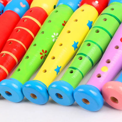 1pc 20cm/7.87in Colorful Wooden Flute Music Instrument Trumpet Buglet Hooter Kids Educational Learning Musical Toys for Children