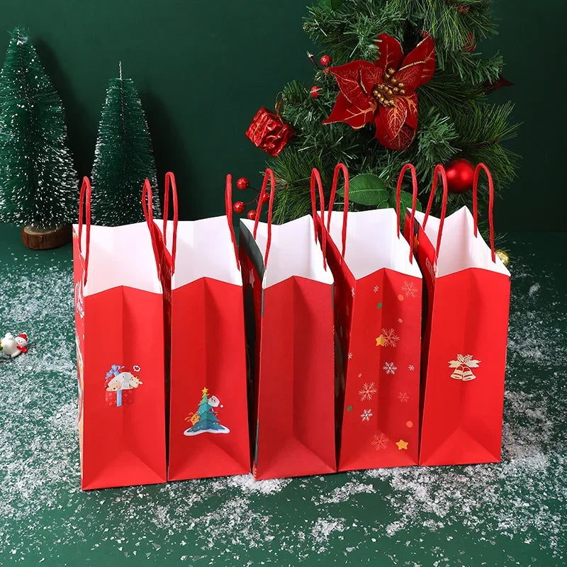 Christmas Kraft Paper Bags 2024 New Year Cute Santa Claus Gift Box Holiday Party Children Candy Cookie Packaging Bag with Handle