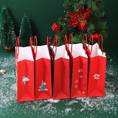 Christmas Kraft Paper Bags 2024 New Year Cute Santa Claus Gift Box Holiday Party Children Candy Cookie Packaging Bag with Handle