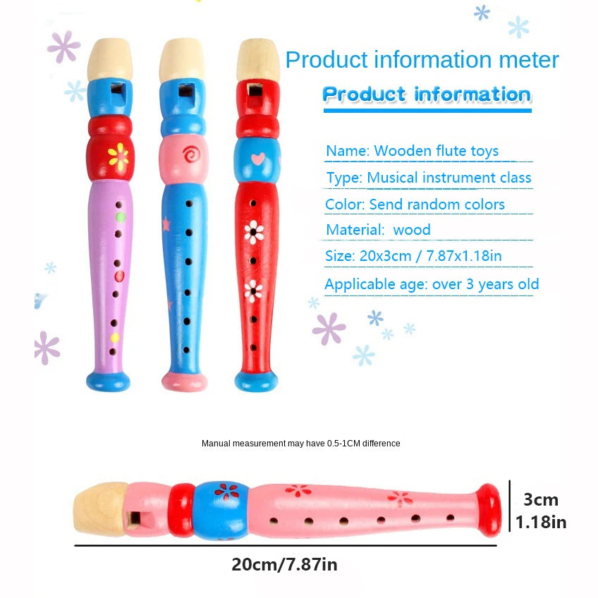 1pc 20cm/7.87in Colorful Wooden Flute Music Instrument Trumpet Buglet Hooter Kids Educational Learning Musical Toys for Children