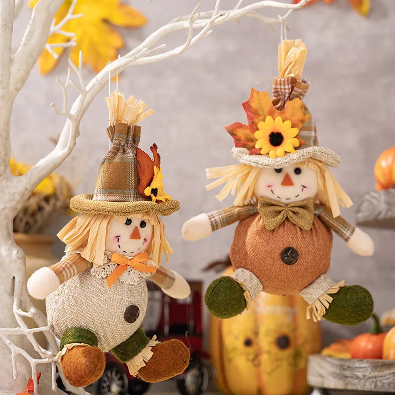 Thanksgiving Decoration Maple Leaves Straw Hat Dwarf Doll Scarecrow Harvest Season Fall Plush Ornaments Halloween Decorations