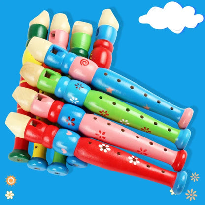 1pc 20cm/7.87in Colorful Wooden Flute Music Instrument Trumpet Buglet Hooter Kids Educational Learning Musical Toys for Children