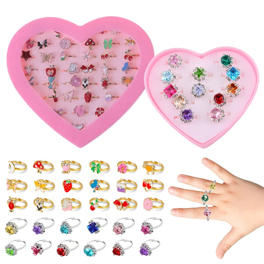 Children Rings Adjustable Exquisite Jewelry Cartoon Fashion Makeup Pretend Play Girls Birthday Gifts Kids Rewards TMZ