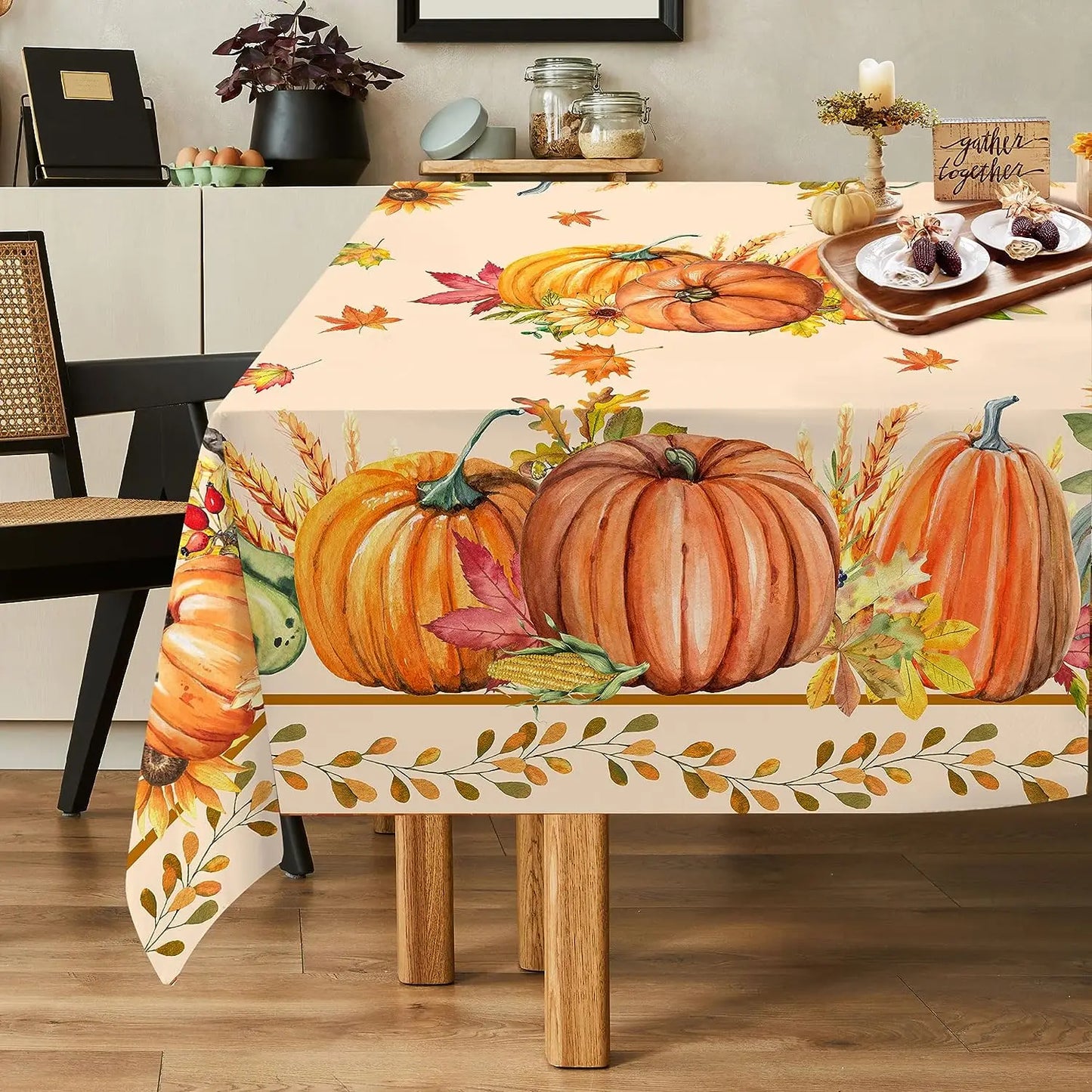 Autumn Pumpkin Pattern Tablecloth Rectangular Home Thanksgiving Decoration Suitable for Party Table Outdoor Decor Tablecloth