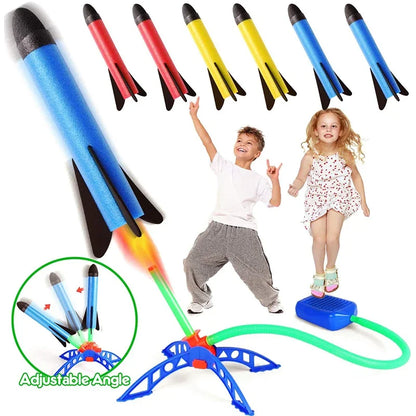 Kids Outdoor Rocket Foot Pump Outdoor Air Pressing Soaring Rocket Suit Jumps Air Powered Rocket Launcher Game Children Toy Gifts