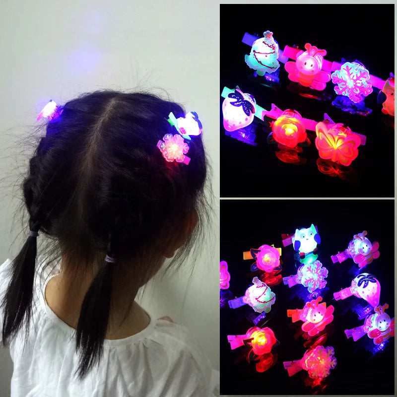 12pcs Girls Glowing Hairpin LED Light Flash Hair Accessories Soft Glowing Hairpin Cartoon Hairpin Headgear Children Glowing Toys