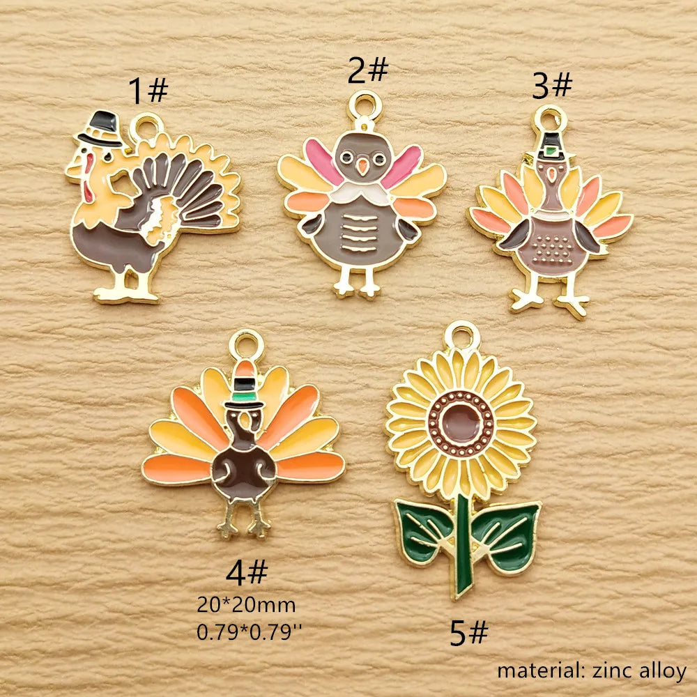 10pcs Thanksgiving Day Charm Jewelry Accessories Enamel Necklace Earring Pendant Diy Making Supplies Alloy Metal Gold Plated