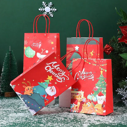 Christmas Kraft Paper Bags 2024 New Year Cute Santa Claus Gift Box Holiday Party Children Candy Cookie Packaging Bag with Handle