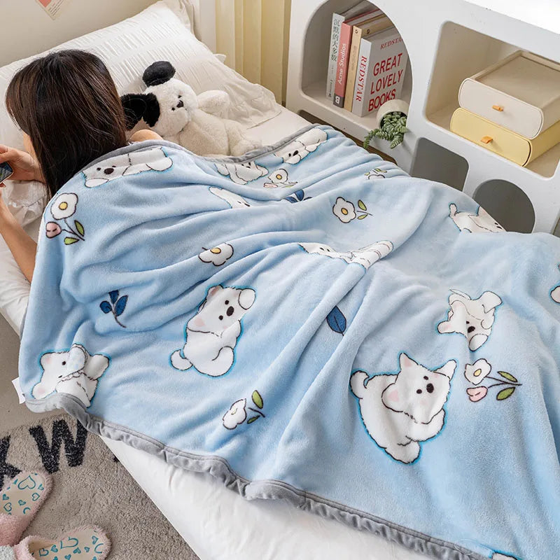 2024 New Winter Warm Plaid Blanket Comfortable Blanket Cartoon Bed Cover Solid Color Office Multifunction Travel Blanket