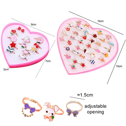 Children Rings Adjustable Exquisite Jewelry Cartoon Fashion Makeup Pretend Play Girls Birthday Gifts Kids Rewards TMZ