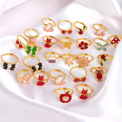 Children Rings Adjustable Exquisite Jewelry Cartoon Fashion Makeup Pretend Play Girls Birthday Gifts Kids Rewards TMZ