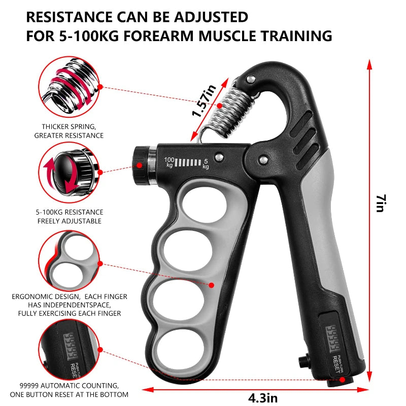 5-100kg Electronic Count Hand Grip Strengthener Trainer Adjustable Hands Gripper Strength Wrist Finger Expander Gym Exercise