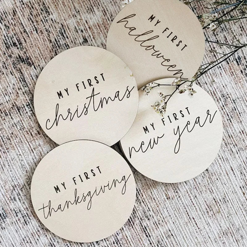 My First New Year Christmas Thanksgiving Milestone Wooden Cards Sign Set Newborn Gender Reveal Baby Shower Halloween Party Decor