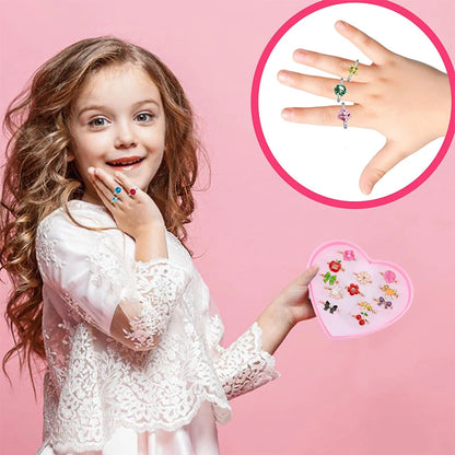 Children Rings Adjustable Exquisite Jewelry Cartoon Fashion Makeup Pretend Play Girls Birthday Gifts Kids Rewards TMZ