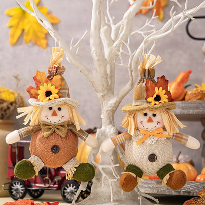 Thanksgiving Decoration Maple Leaves Straw Hat Dwarf Doll Scarecrow Harvest Season Fall Plush Ornaments Halloween Decorations