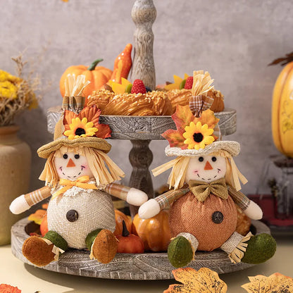 Thanksgiving Decoration Maple Leaves Straw Hat Dwarf Doll Scarecrow Harvest Season Fall Plush Ornaments Halloween Decorations