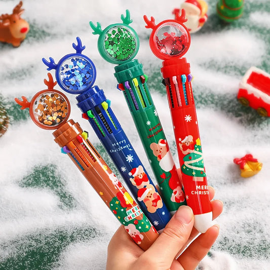 Christmas Ten Colors Ball-point Pen Cartoon Elk Pendants Noel Merry Christmas Decor Gifts For Kids Happy New Year 2025