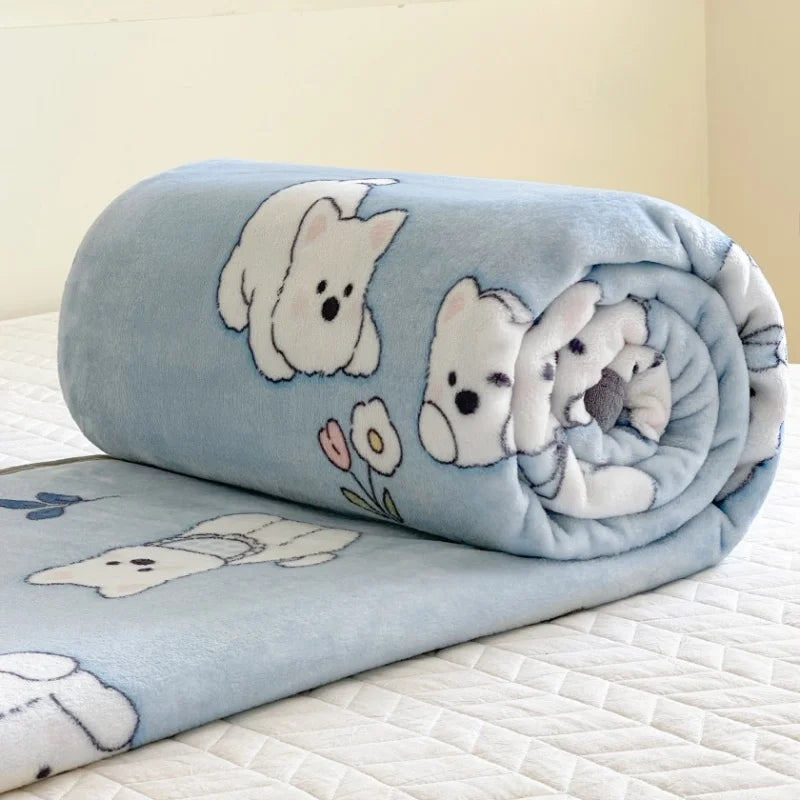 2024 New Winter Warm Plaid Blanket Comfortable Blanket Cartoon Bed Cover Solid Color Office Multifunction Travel Blanket