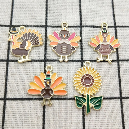 10pcs Thanksgiving Day Charm Jewelry Accessories Enamel Necklace Earring Pendant Diy Making Supplies Alloy Metal Gold Plated