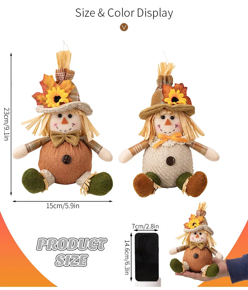 Thanksgiving Decoration Maple Leaves Straw Hat Dwarf Doll Scarecrow Harvest Season Fall Plush Ornaments Halloween Decorations